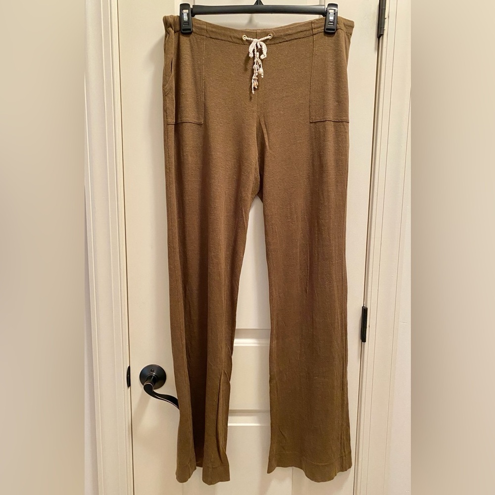 Tommy Bahama tobacco brown linen cotton knit pants M length apx 34 waist apx 18